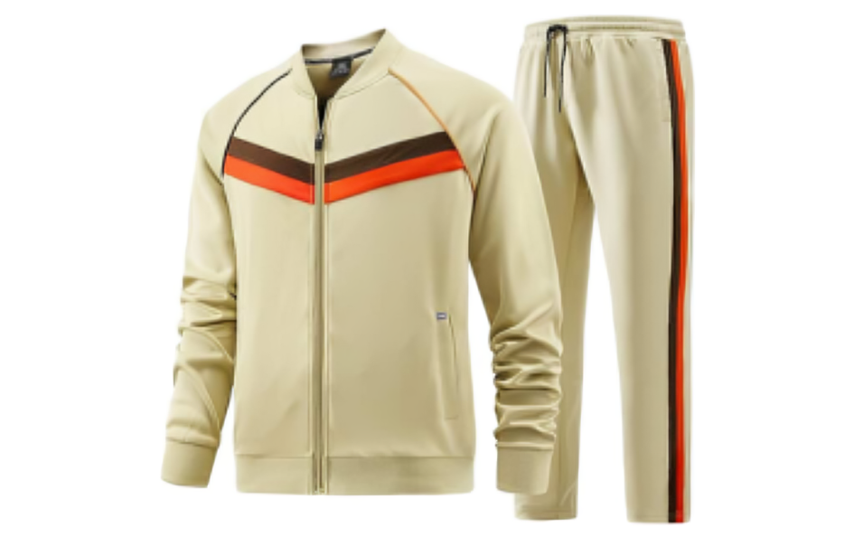 W JIANWANG Men's Tracksuits Full-zip Long Sleeve Plaid Jogging Sets Active Jackets and Pants 2 Piece Outfits