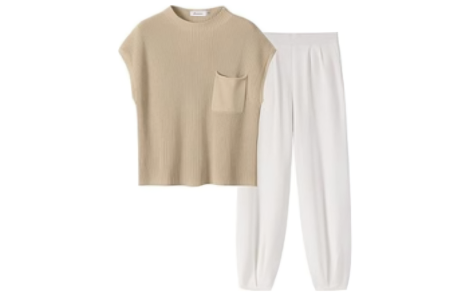 ANRABESS Women's Two Piece Outfits Knit Sweater Pullover Crop Top & Pants Lounge Matching Tracksuit Sweatsuit Sets