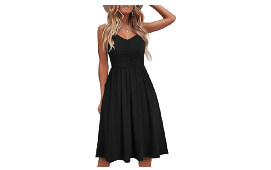 YATHON Casual Dresses for Women Sleeveless Cotton Summer Beach Dress A Line Spaghetti Strap Sundresses with Pockets