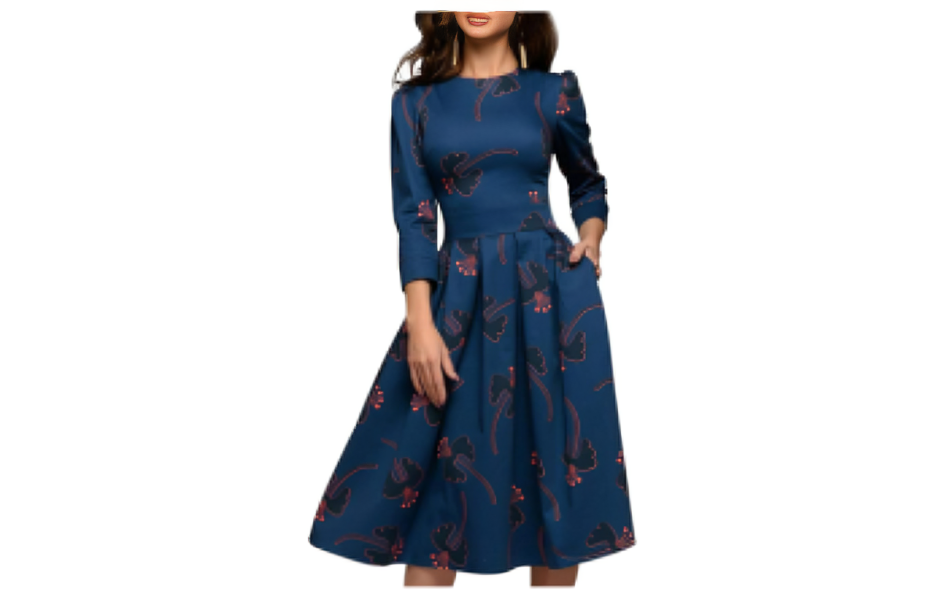 Simple Flavor Women's Floral Vintage Dress Elegant Midi Evening Dress 3/4 Sleeves